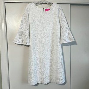 Lilly Pulitzer Ophelia Shift Dress M Resort White Wildflower Lace Bell Sleeve